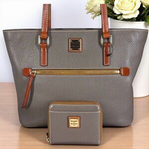 Dooney & Bourke Shopper Tote Pebbled Grain Leather with Zip Around Bifold Wallet